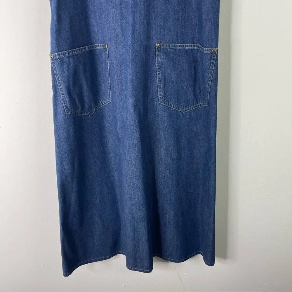 Vintage Liz Claiborne blue denim overall jean midi boho cottagecore dress small - Picture 3 of 5